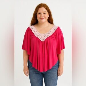 Rue 21 dark pink top size large crop lace